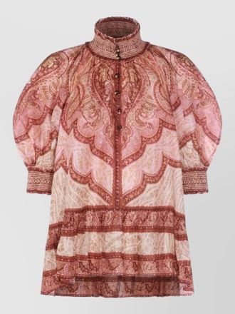 Zimmermann wanderlust silk blouse paisley smocked ruffle