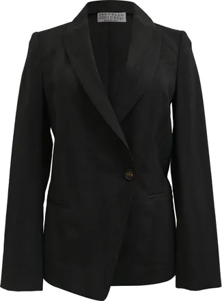 Brunello Cucinelli Striped Blazer wit Pockets in Black Wool