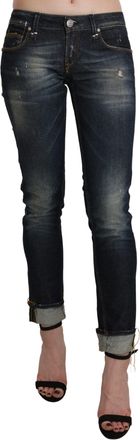 Acht Womens Skinny Jeans Distressed Detailing - Dark Grey Cotton - Size 26 (Waist)