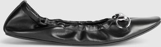 Gucci Womens Prima Ballet Flat, Black, Leather