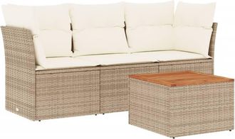 vidaXL Juego De Sof&aacute;s Jard&iacute;n Con Cojines 4 Pzas Rat&aacute;n Sint&eacute;tico Beige Vidaxl