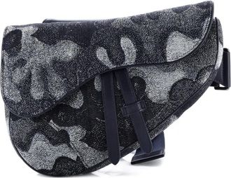 Dior Peter Doig Saddle Bag Printed Denim and Leather crossbody bag - Blauw
