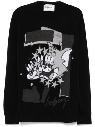 Iceberg cartoon-motif sweater - men - Wool/Polyamide - L - Black
