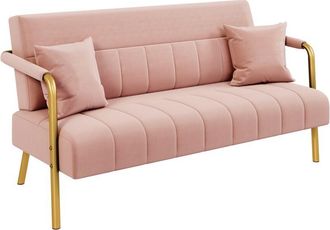 Yaheetech Yaheetech - Sof&aacute; De Tela De Terciopelo De Dos Plazas Con Reposabrazos Y Patas De Metal Loveseat Moderno Con 3 Cojines Para Sal&oacute;n/dormitorio Rosa