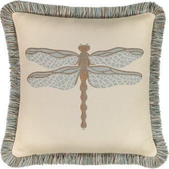 Elaine Smith Dragonfly Jacquard Indoor & Outdoor Woven Fringed Accent Pillow in Spa at Nordstrom, Size 20X20