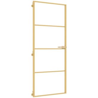 Berkfield Home Interior Door Slim Golden 83x201.5 cm Tempered Glass & Aluminium in Gold