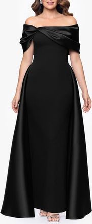 Betsy & Adam Off the Shoulder Cape Detail Gown in Black at Nordstrom, Size 8