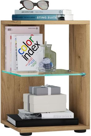 ebuy24 Tavolino vcm in legno con vetro di sicurezza esg Tavolino semplice Dimensioni ca. a. 45 x l. 30 x p. 30 cm Tavolo soggiorno Tavolino - Elani (rovere