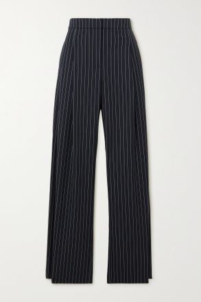 Carolina Herrera Pantaloni A Gamba Larga In Twill Di Misto Lana Gessato - Blu
