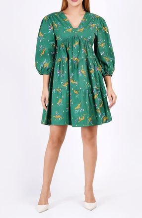 Leota Zariah Empire Waist Mini Dress in Lucky Cheetah Verdant Green at Nordstrom, Size Xx-Large