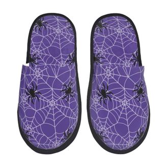 Generic Fluffy Slippers Spider Web Dark Blue Cool Warm Fleece Slippers Furry House Shoes For Spa Travel Guest Room L