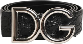 Dolce & Gabbana Zwarte Exotische Leren DG Logo Gesp Riem