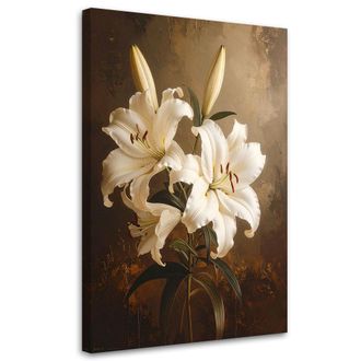 Feeby Cuadro Sobre Lienzo, Lirios Blancos, Flores, Vintage, 80x120