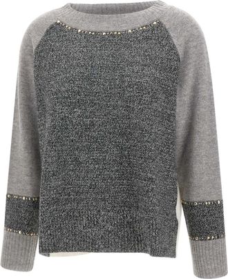 Elena Miro Truien & Vesten, Dames, Grijs, S, Wol, Trui met ribbels en studs