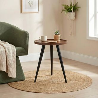 Furniturebox Malaya Round Walnut Wood 3 Leg Side Table