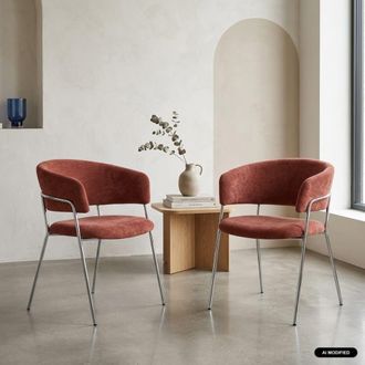 Sweeek Sill&oacute;n vintage de tela con estructura cromada, set de 2, rojo