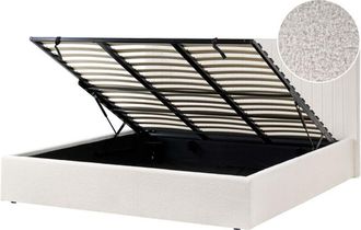Beliani Cama Con Almacenaje De Boucl&eacute; 180 X 200 Cm Cabecero Capiton&eacute; Blanco Crema Vion