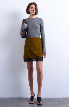 Topshop Velvet Lace Trim Miniskirt in Khaki Green at Nordstrom Rack, Size 10 Us (Fits Like 10-12)
