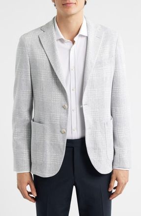 BOSS Hanry Slim Fit Plaid Knit Cotton Blend Sport Coat in Silver at Nordstrom, Size 42 Regular