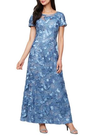 Alex Evenings Sequin Soutache A-Line Gown in Brush Periwinkle at Nordstrom, Size 12P