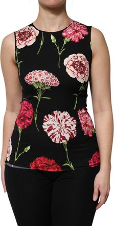 Dolce & Gabbana Womens Black Floral Print Sleeveless Tank Blouse Top Silk Elastane