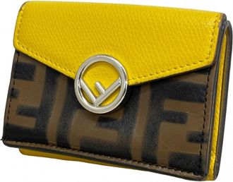 Fendi Brown Yellow Leather Wallet (Tri-Fold) (Pre-Owned)