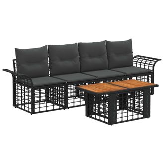 vidaXL Conjunto De Sof&aacute;s De Jard&iacute;n 5 Uds. Negro Y Gris Oscuro Vidaxl