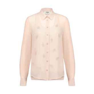 Fendi Roze Geborduurde Zijden Top - Dames - Blouses & Shirts - Roze - Maat: XS Zijde