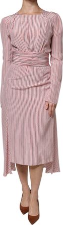 Ermanno Scervino Stripes Silk Long Sleeves Midi Womens Dress (Pre-Owned)
