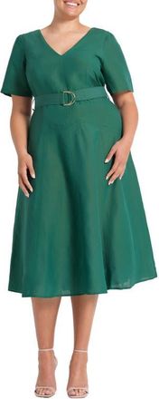 Estelle Aelin Linen Blend Fit & Flare Midi Dress in Jade at Nordstrom, Size 16W