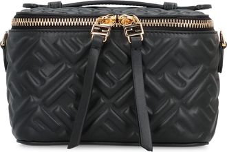 Fendi Womens Leather Mini Bag Vanity Black-Gold Soft Lamb Handbags Black/gold Hand
