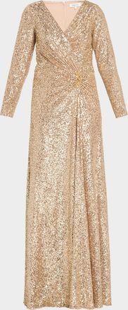 Teri Jon Surplice Sequin A-Line Gown