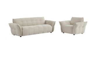 Vente-Unique Sof&aacute; de 3 plazas y sill&oacute;n de tela jaspeado beige NAPIZO