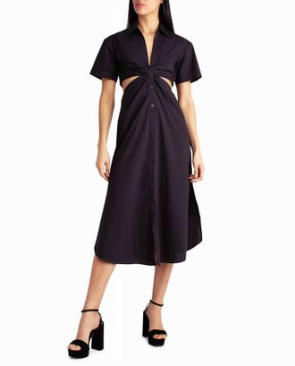 Nicole Miller Caroline Poplin Midi Shirt Dress In Very Black
