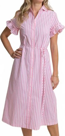 Southern Tide Tyra Striped Ruffle Sleeve Midi Dress In Pink