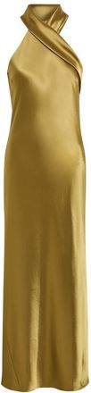 Galvan Pandora Cascading Satin Maxi Dress - Green - 44 (UK16 / XL)
