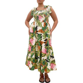 City Chic Paradiso Floral Print Sleeveless Dress in Ivory Paradiso Green at Nordstrom, Size Xxs