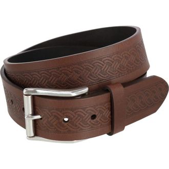 Trafalgar Store Grady 40mm Celtic Scroll Embossed Leather Jean Belt in Brown at Nordstrom, Size 32