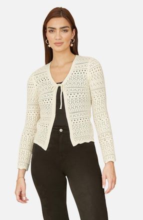 Yumi Crochet Tie Front Cardigan in Ivory at Nordstrom, Size Medium