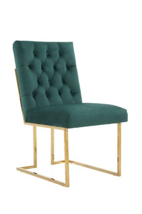 Life Interiors Single Siena Luxury Tufted Velvet Dining Chair with Gold Frame in Green