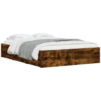 vidaXL Cama Con Cajones Madera De Ingenier&iacute;a Roble Ahumado 135x190 Cm Vidaxl
