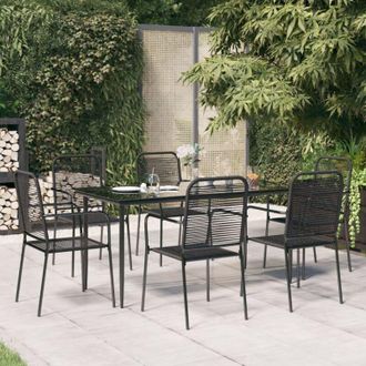 vidaXL Juego De Comedor Jard&iacute;n 7 Pzas Acero Y Cuerda De Algod&oacute;n Negro Vidaxl
