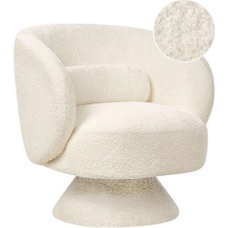 Beliani Sill&oacute;n Giratorio De Boucl&eacute; Estilo Retro Con Coj&iacute;n Sala De Estar Blanco Crema Lieksa