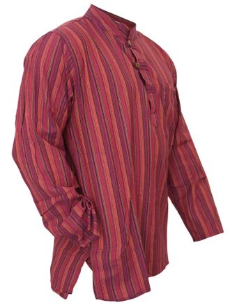 Shopoholic Fashion Light Purple Mix Dharke Stripes Grandad Shirt Lightweight Comfy Traditional Boho Hippy Shirts, 2XL