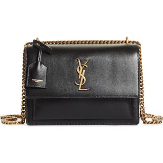 Saint Laurent Medium Sunset Leather Shoulder Bag in 1000 Nero at Nordstrom