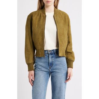 Schott NYC Suede Bomber Jacket in Olive at Nordstrom, Size X-Small