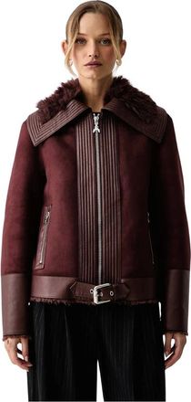Patrizia Pepe Bikerjack met pluizige details - Dames - Jassen - Bruin - Maat: XS Poliester