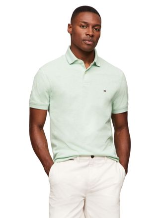 Tommy Hilfiger Mens Short Sleeve Polo Shirts in Classic Fit with Stretch and Organic Pique Cotton, Mint Gel Heather, Large