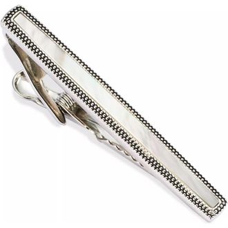 Link Up Dotted Frame Mother of Pearl Strip Short Tie Bar in Silver at Nordstrom