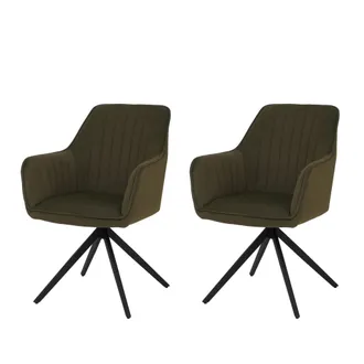Hhg Juego De 2 Sillas De Comedor Hhg-499, Sillas De Cocina Con Respaldo Y Reposabrazos, Giratorias, Con Posici&oacute;n Autom&aacute;tica, De Tela/tejido, Verde